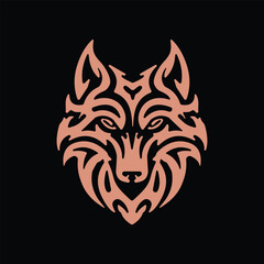 Intense Tribal Wolf Head Logo in Rose Gold Style