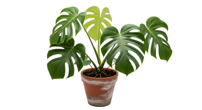 Monstera Deliciosa houseplan, isolated object on a transparent clean white PNG