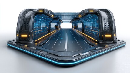 Futuristic Transport: A visionary tunnel design showcasing a cutting-edge concept of transport, projecting the dawn of a future seamlessly connected by elevated passageways, with advanced technology.