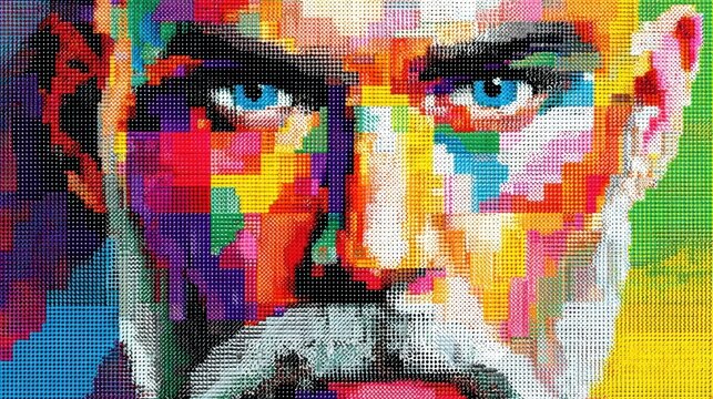 Colorful Abstract Pixel Art Portrait of Sigmund Freud