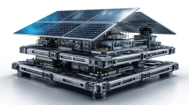 Solar Energy Innovation: A futuristic design showcasing a conceptual house equipped with solar panels. The image symbolizes a commitment to sustainability and eco-friendly innovation.