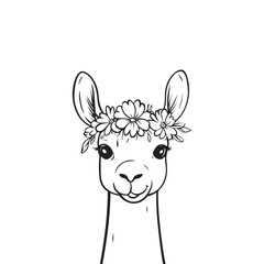 Cute Llama Illustration with Floral Crown &ndash; Hand-Drawn Farm and Woodland Animal Art