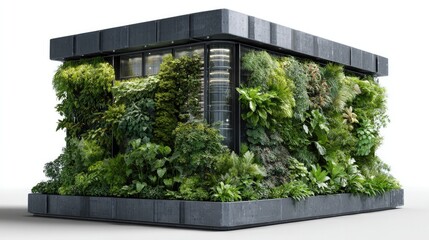 Green Sanctuary: A modern architectural marvel, where nature and design converge, with a vibrant green wall flourishing around a building