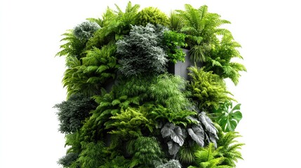 Living Green Wall: A vibrant, lush vertical garden teeming with a diverse array of flourishing green plants, an eco-friendly approach to bring nature into interior spaces.