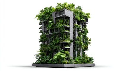 Green Oasis in Concrete Jungle: A modern architectural marvel emerges, merging the urban landscape with nature's embrace. The building is enveloped in lush greenery.