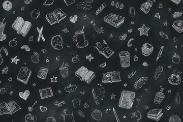 Chalkboard Doodles Books, Stars, Coffee, And Hearts Pattern