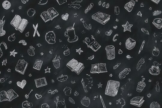 Chalkboard Doodles Books, Stars, Coffee, And Hearts Pattern