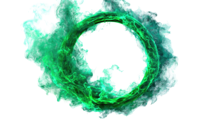 Green Fire Ring Forming a Perfect Circle Intense Glow on transparent background