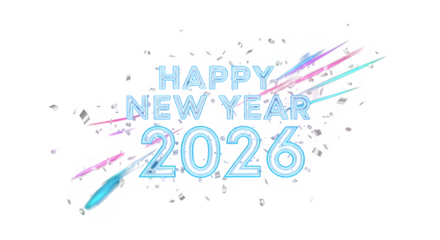 Happy new year 2026 with colorful exploding fireworks and confetti on a dark background
