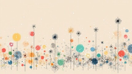 Colorful Abstract Floral Design with Mid-Century Modern Style