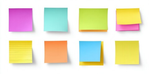 Fototapeta premium Colorful Sticky Notes Collection, Isolated on White Background
