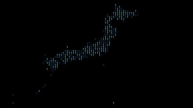 Japan Binary code map animation, Digital data visualization, alpha layer