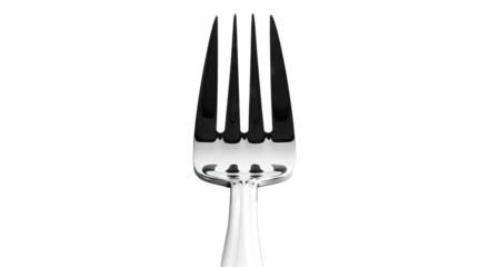 Silver Metal Fork With Four Prongs And Shiny Surface Isolated On Black Background For Food Preparation And Dining Utensils