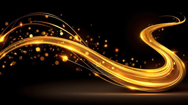 Dynamic golden light trails abstract art digital graphics modern design close-up motion and energy concept - Powered by Adobe