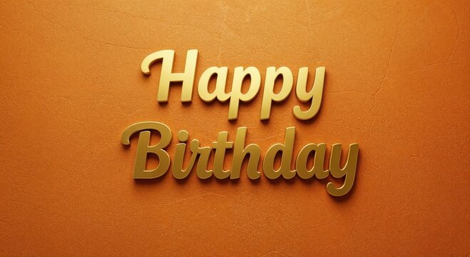 Golden Birthday Greeting: A simple, yet elegant golden Happy Birthday script shines against a warm, orange backdrop. This image embodies celebration and well wishes.