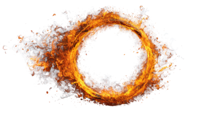 Orange fire ring forming a perfect circle with intense glow on transparent background