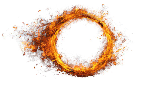 Orange fire ring forming a perfect circle with intense glow on transparent background
