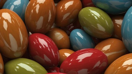 Vibrant collection of colorful, glossy, smooth Easter eggs symbolizing renewal and springtime celebrations, perfect for festive designs