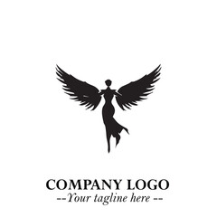 Obraz premium Elegant Angel Woman Silhouette Logo Symbol on White Background