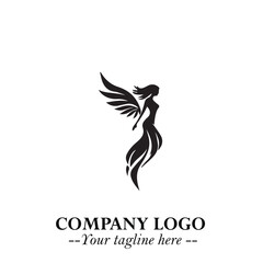Fototapeta premium Elegant Angel Woman Silhouette Logo Symbol on White Background
