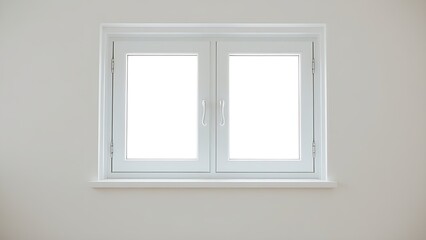 Minimalist white window frame with translucent panels filtering soft daylight.