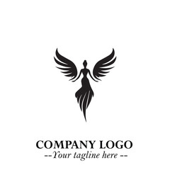 Fototapeta premium Elegant Angel Woman Silhouette Logo Symbol on White Background