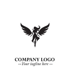 Obraz premium Elegant Angel Woman Silhouette Logo Symbol on White Background