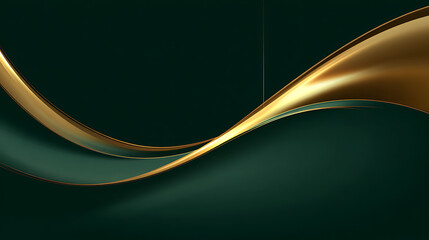 Gleaming gold ribbon gracefully curves across deep emerald backdrop flowing luxury