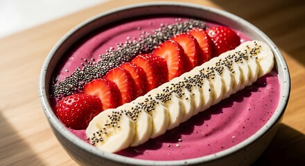 Delicious and healthy smoothie bowl with fresh fruit and chia seeds.