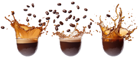 M A 6 Triple Coffee Splash Extravaganza Three Coffee Splashes on Transparent Background