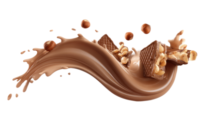 M A 6 Ultra-Realistic Chocolate Hazelnut Cream Splash Thick Glossy on Transparent Background
