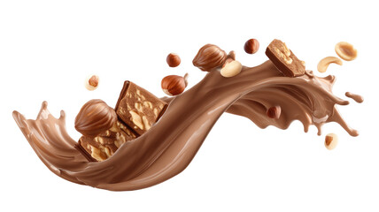 M A 6 Ultra-Realistic Chocolate Hazelnut Cream Splash Thick Glossy on Transparent Background