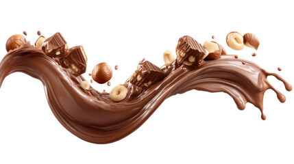 M A 6 Ultra-Realistic Chocolate Hazelnut Cream Splash Thick Glossy on Transparent Background