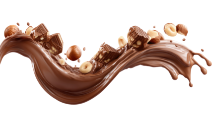 M A 6 Ultra-Realistic Chocolate Hazelnut Cream Splash Thick Glossy on Transparent Background