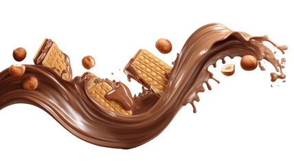 M A 6 Ultra-Realistic Chocolate Hazelnut Cream Splash Thick Glossy on Transparent Background