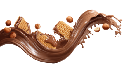 M A 6 Ultra-Realistic Chocolate Hazelnut Cream Splash Thick Glossy on Transparent Background