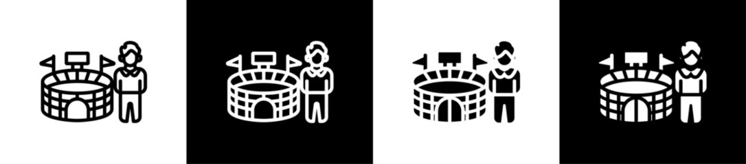 Stadium Owner Line And Glyph Icon In White And Black Background