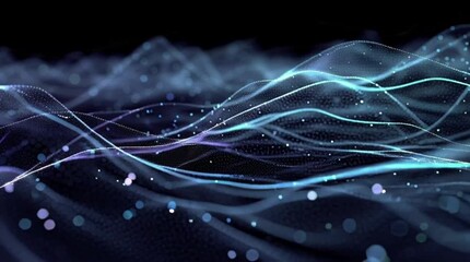 Experience the mesmerizing dance of light and color in this stunning abstract animation of flowing data waves, perfect for science, technology, and futuristic projects - Powered by Adobe