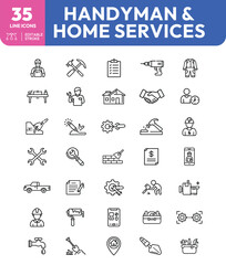 Handyman and Home Services Line Icons Tools Repair and Maintenance