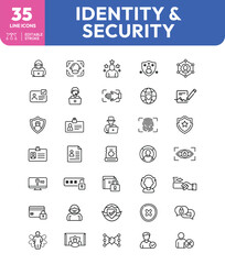 Identity and Security Icons A Collection of ThirtyFive Editable Stroke Line Icons