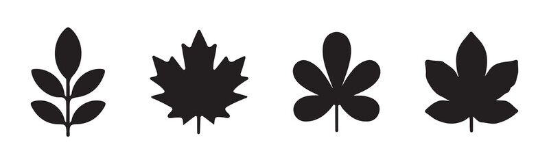 Set of various leaf silhouettes. Autumn and botanical concept.