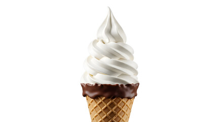 Delicious vanilla soft serve ice cream cone with chocolate coating