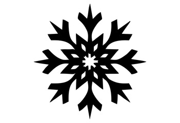 Black snowflake, round ornament. Ornate snowflake design on white background.