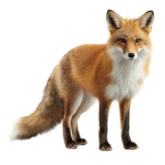 Fototapeta premium Photorealistic Studio Cutout of a Red Fox Full Body Three-Quarter View on Transparent Background