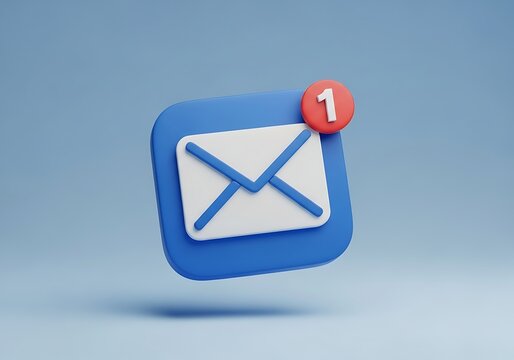 New message notification with one unread email on blue background