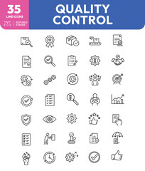 Quality Control Line Icons Inspection Certification Process and Performance