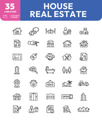 Real Estate Icons A Collection of Line Art Depicting Home Ownership and Property