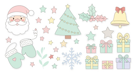 Cute Christmas Clipart Set Featuring Santa, Gifts, Tree, Snowflakes, and Festive Decorations