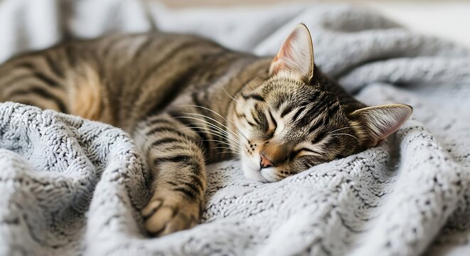 "Close-up of a sleeping cat with soft fur texture, warm tones, calm comforting atmosphere