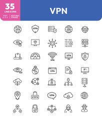 VPN Security Icons Network Protection Data Encryption and Anonymous Browsing Line Art